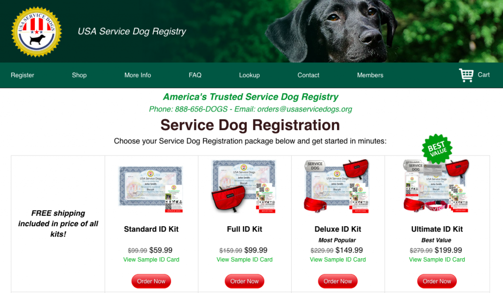 USA Service Dog Registry Packages